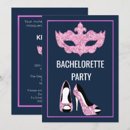INVITACIÓN NAVY PINK BACHELORETTE HEELS MASQUERADE FIESTA