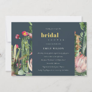 INVITACIÓN NAVY PINK FLORAL CACTI FOLIAGE BRIDAL DUCHA