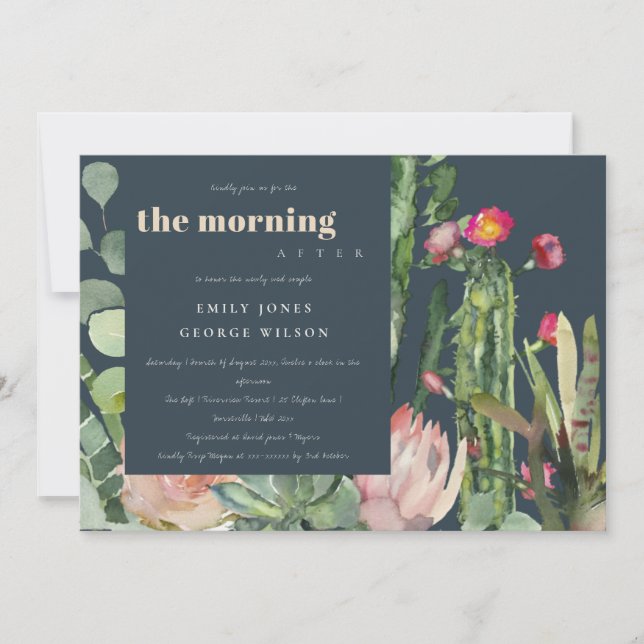 INVITACIÓN NAVY PINK FLORAL CACTI LA MAÑANA DESPUÉS DEL BODA (Anverso)