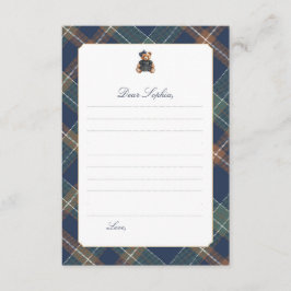 Invitación Navy Plaid Teddy Bear Girl Time Capsule Card