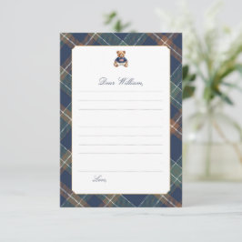 Invitación Navy Plaid Teddy Bear Time Capsule Card