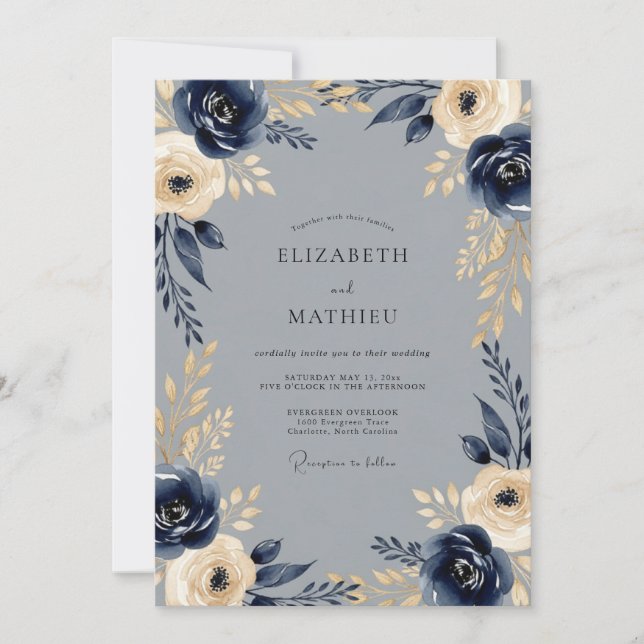 Invitación Navy Regal Winter Wedding (Anverso)