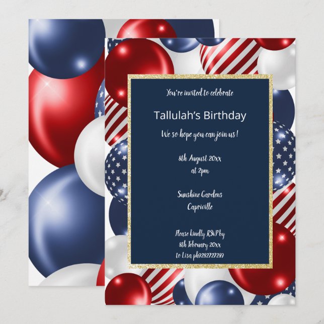INVITACIÓN NAVY ROJO Y BLANCO PATRIOTA ELEGANTE (Anverso / Reverso)