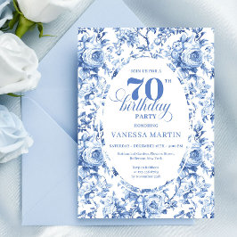 Invitación Navy Roses 70th Birthday Chic Floral Invitation