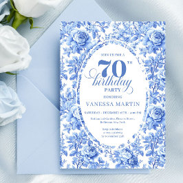 Invitación Navy Roses Vintage 70th Birthday Invitation