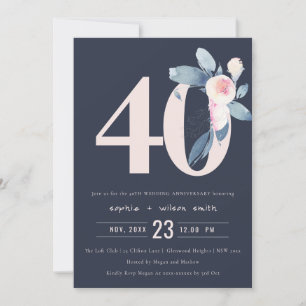 INVITACIÓN NAVY RUBOR AZUL FLORAL 50º ANIVERSARIO DE CUALQUIE