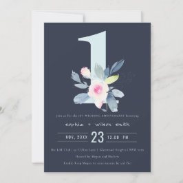 INVITACIÓN NAVY RUBOR BLUE FLORAL 1º AÑO DE ANIVERSARIO