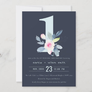 INVITACIÓN NAVY RUBOR BLUE FLORAL 1º AÑO DE ANIVERSARIO