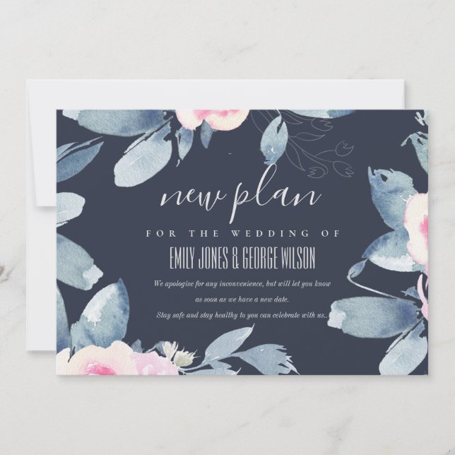 INVITACIÓN NAVY RUBOR BLUE FLORES BODA MARCO NUEVO PLAN (Anverso)