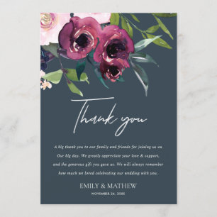 INVITACIÓN NAVY RUBOR BURGUNDY FLORAL BUNCH BODA GRACIAS