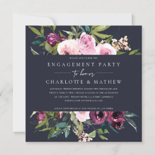 INVITACIÓN NAVY RUBOR BURGUNDY FLORAL BUNCH BRIDAL SHOWER