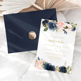 Invitación Navy Rubor Floral Gold Nuestra Boda Boda