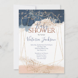 Invitación Navy Rubor Gold Baby Shower