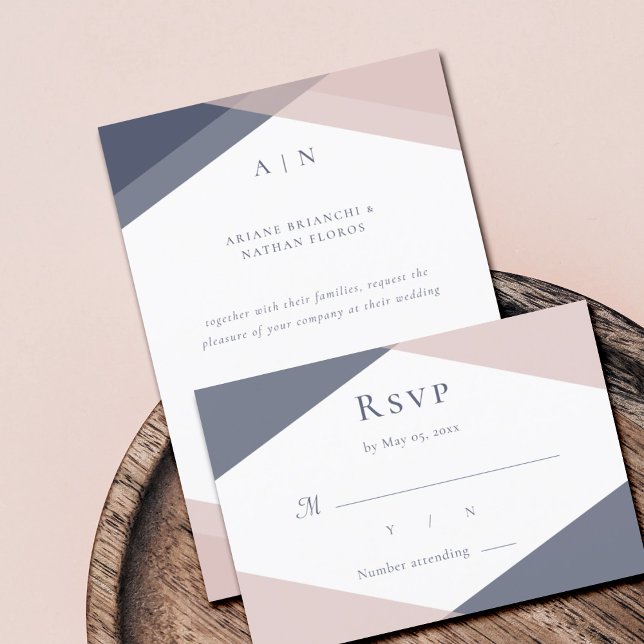 Invitación Navy Rubor Modern Wedding RSVP (Subido por el creador)