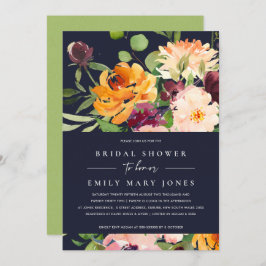 INVITACIÓN NAVY RUBOR NARANJA AMARILLO FLORAL BRIDAL DUCHA