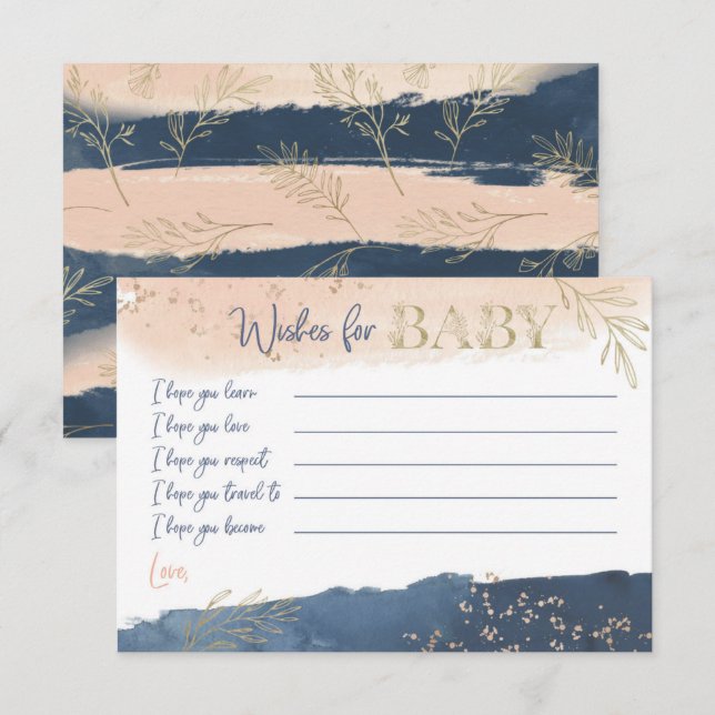 Invitación Navy Rubor quiere oro para bebé (Anverso / Reverso)