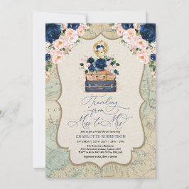 Invitación Navy Rubor Travel Adventure Bridal Shower