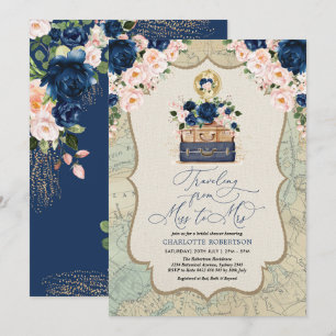 Invitación Navy Rubor Travel Adventure Bridal Shower