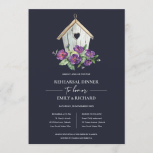 INVITACIÓN NAVY RUSTIC FLORAL BIRDHOUSE REHEARSAL CENA