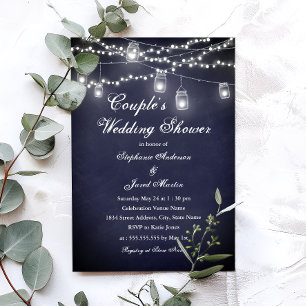 Invitación Navy Rustic String ilumina a las parejas ducha de 