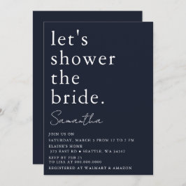 Invitación Navy Sencilla Elegante Moderna Ducha Bridal