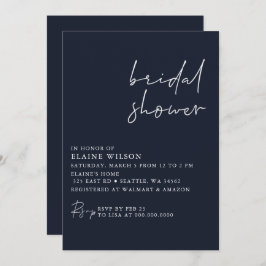 Invitación Navy Sencilla Elegante Moderna Ducha Bridal