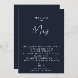 Invitación Navy Sencilla Elegante Moderna Ducha Bridal