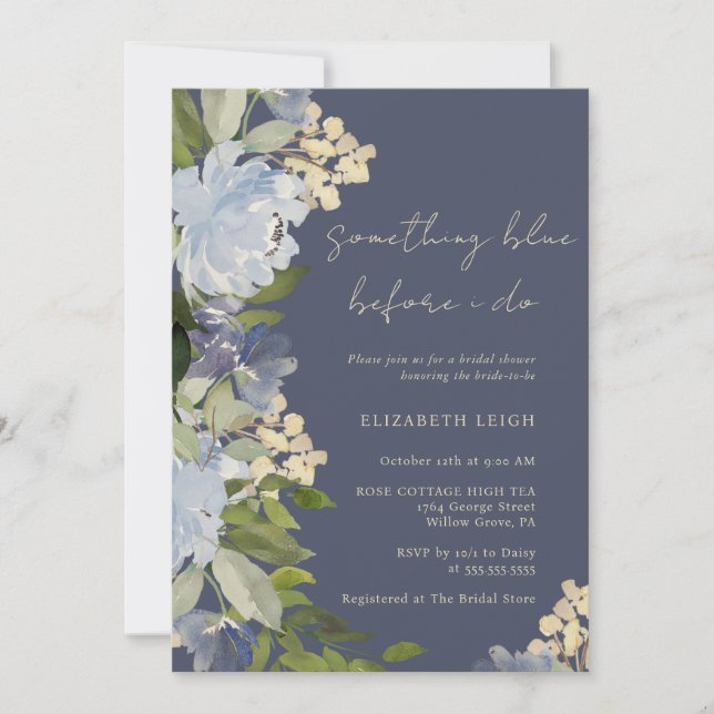 Invitación Navy Something Blue Before I Do Bridal Shower  (Anverso)