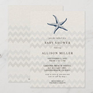 Invitación Navy Starfish Beach Ocean Theme Baby Shower