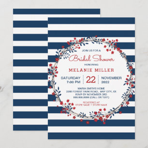 Invitación Navy Stripes floral flor wreath novia ducha invita