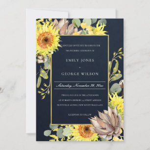 INVITACIÓN NAVY SUNFLOWER EUCALYPTUS BODA DE FLORES PINOS
