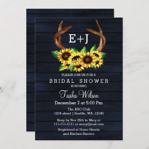 Invitación Navy Sunflowers Antlers Country Moda Bridal Shower
