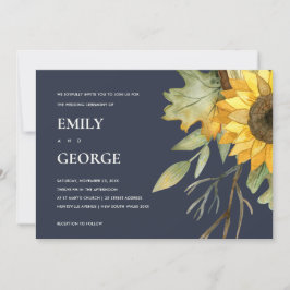 INVITACIÓN NAVY SUNFLOWLOWATERCOLOR FLORAL DE BODA