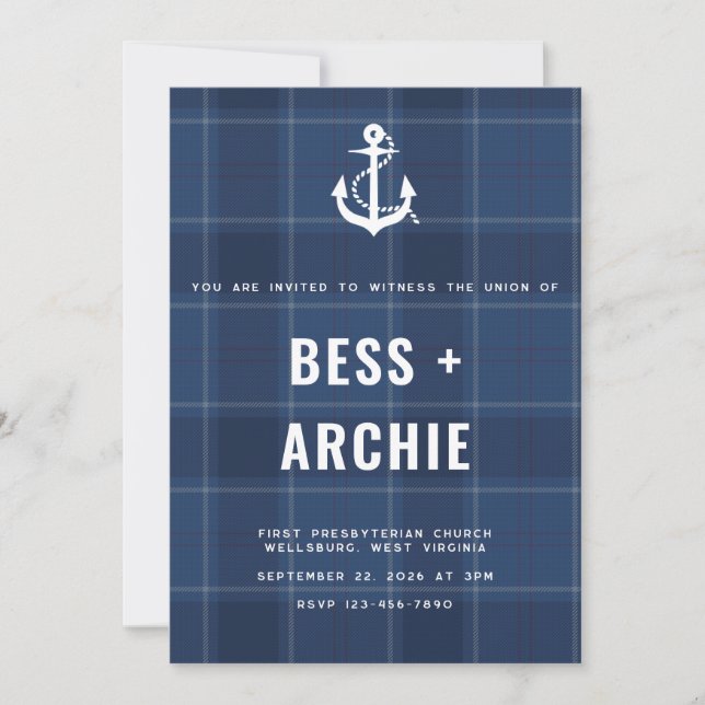 Invitación Navy Tartan Invitation (Anverso)