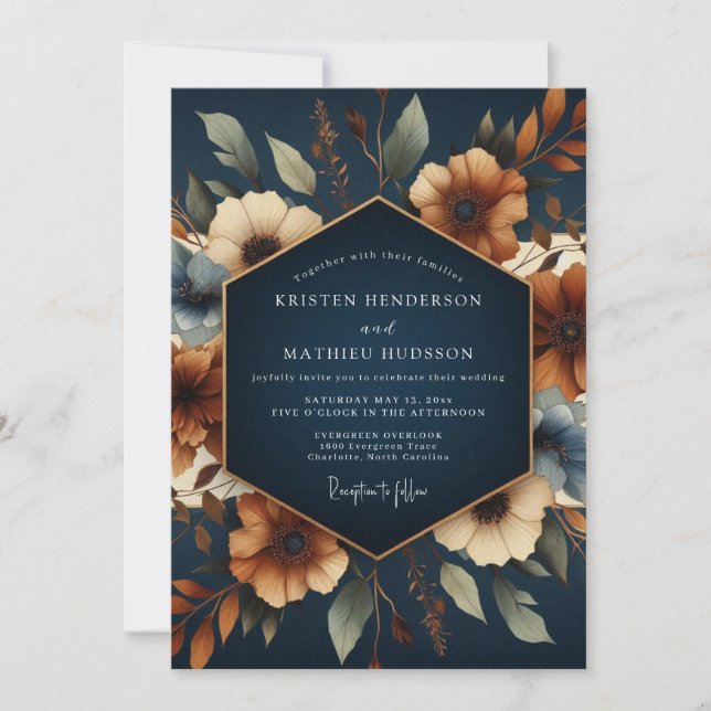 Invitación Navy Terracotta Autumn Wedding (Anverso)