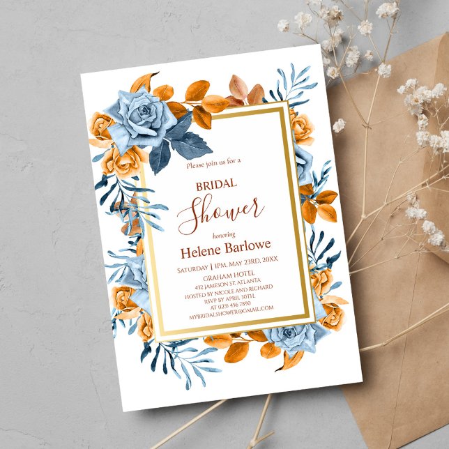 Invitación Navy Terracotta Floral Boho Elegant Bridal Shower (Navy Terracotta Floral Boho Elegant Bridal Shower Invitation)