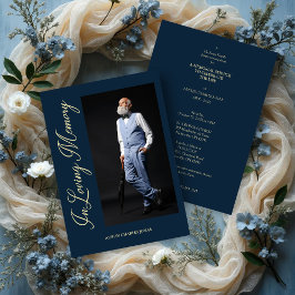 Invitación Navy Traditional Elegant Golden Effect Photo