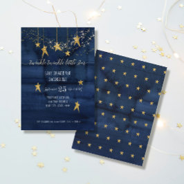 Invitación Navy Twinkle Little Star Gold Boy Baby Shower