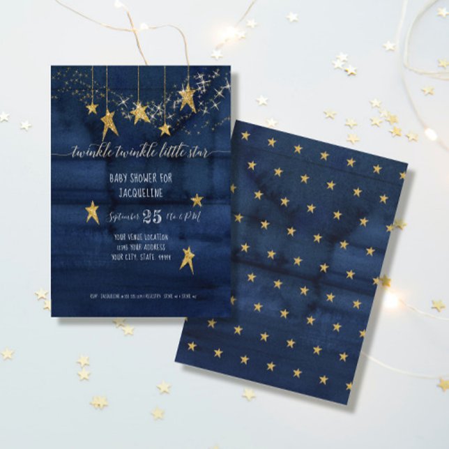 Invitación Navy Twinkle Little Star Gold Boy Baby Shower (Subido por el creador)
