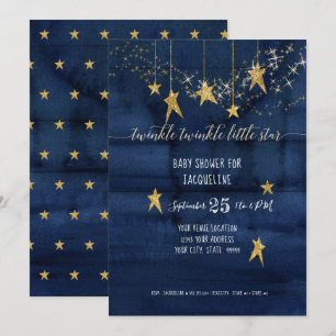 Invitación Navy Twinkle Little Star Gold Boy Baby Shower