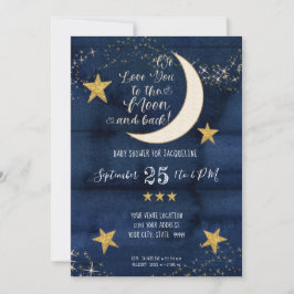 Invitación Navy Twinkle Little Star Moon Love Boy Baby Shower