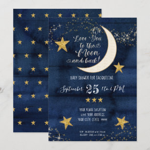 Invitación Navy Twinkle Little Star Moon Love Boy Baby Shower