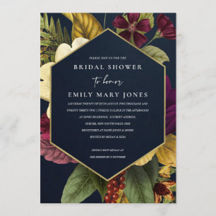 INVITACIÓN NAVY VINTAGE RETRO BURGUNDY FLORAL BRIDAL DUCHA