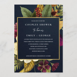 INVITACIÓN NAVY VINTAGE RETRO BURGUNDY FLORAL PAREJAS DUCHA