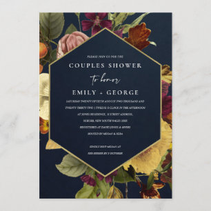 INVITACIÓN NAVY VINTAGE RETRO BURGUNDY FLORAL PAREJAS DUCHA