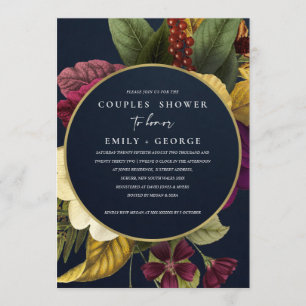 INVITACIÓN NAVY VINTAGE RETRO BURGUNDY FLORAL PAREJAS DUCHA