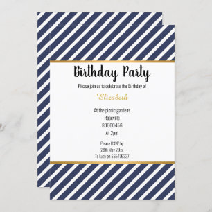 INVITACIÓN NAVY WHITE GOLD STRIPED PATTERNEN CUMPLEAÑOS