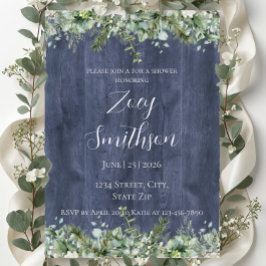 Invitación Navy Wood Eucalyptus Bridal Shower Invitation
