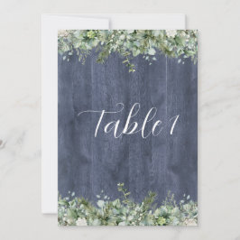 Invitación Navy Wood Eucalyptus Wedding Table Numbers