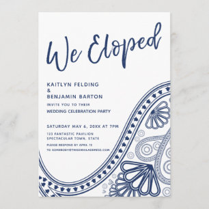 Invitación Navy y Blanco Nos Fugamos Recepción Sólo de Paisle
